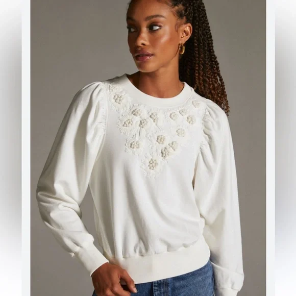 Anthropologie Embroidered Puff-Sleeve Sweatshirt - Picture 5 of 12